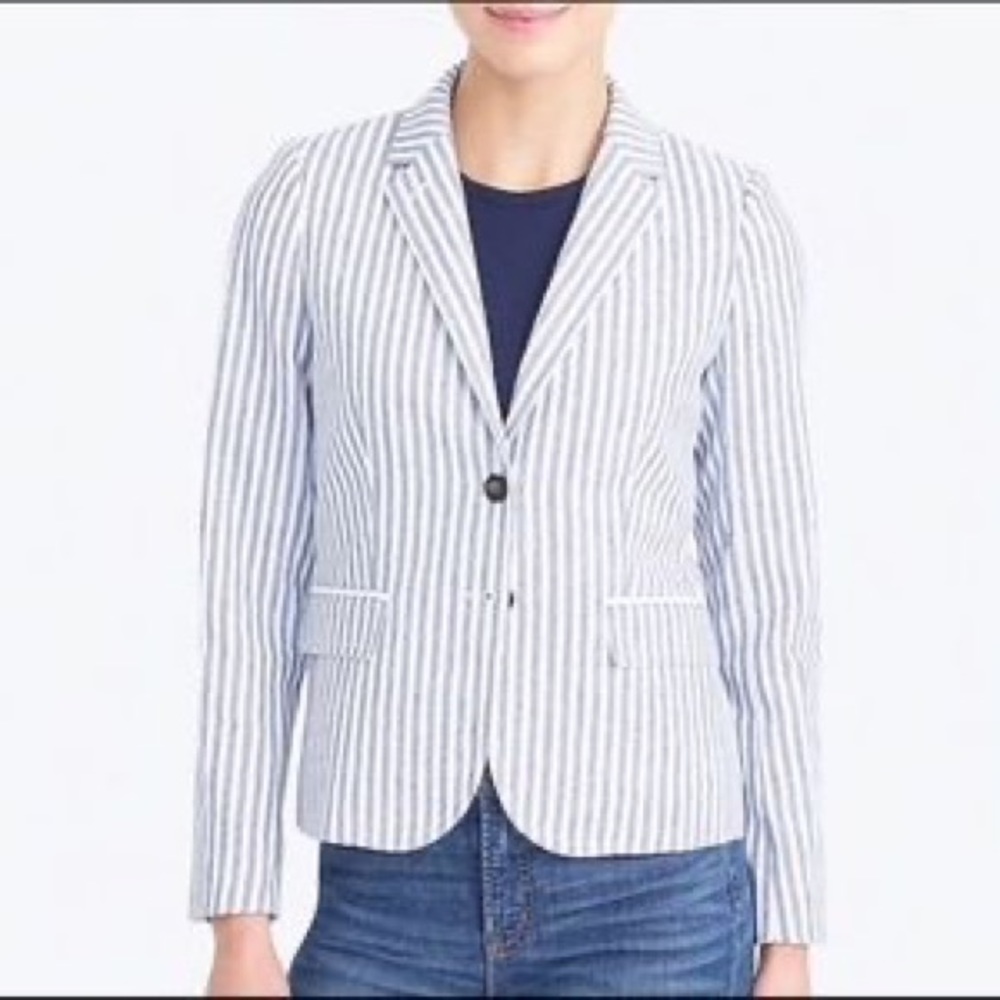 J. Crew - Blue & White Linen Striped Blazer - NWT - Size 6